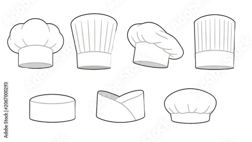 Quadro su tela Set of chef and baker hats isolated outline vector collection