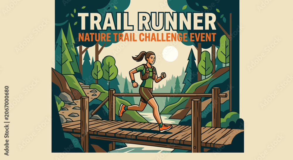 Obraz premium Trail Runner Nature Trail Challenge Event Poster Design