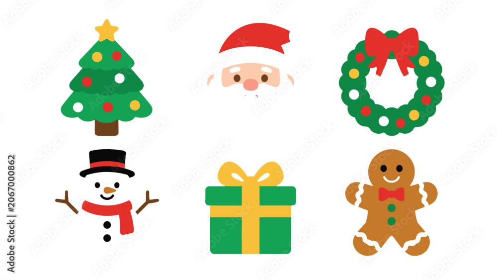 Naklejka premium Christmas holiday icon set with tree Santa wreath snowman and gift