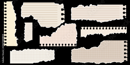 Photos Collection of realistic torn paper scraps on black