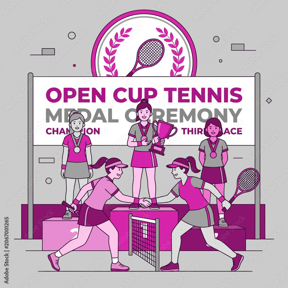 Obraz premium Tennis Championship Medal Ceremony Celebration And Sportsmanship For Winners