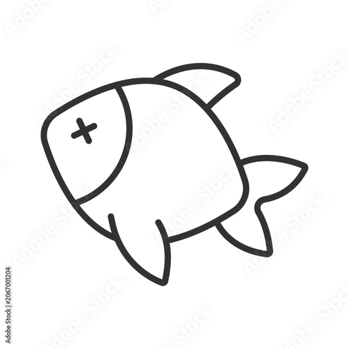 Dead fish icon in line design. Pollution, environmental, issue, marine, animal, death, water on white background vector. Aquatic problem editable stroke icon.