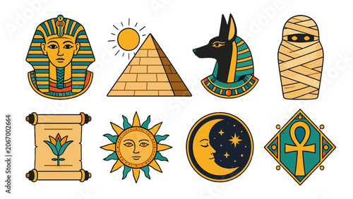 Foto Ancient Egyptian symbol icon set with pyramid and ankh