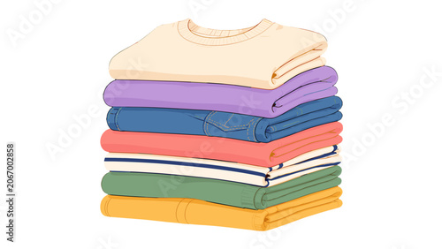 Fotografía Stack of folded clothes in colorful vector illustration