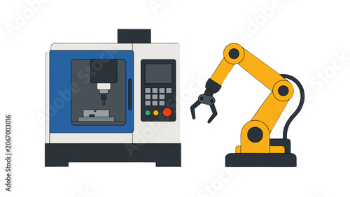 Quadro su tela CNC machine and robotic manipulator factory color icon
