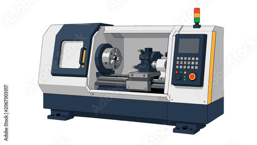 Obraz na plátně CNC metal lathe machine with control panel vector illustration