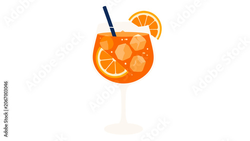 Orange cocktail in stem glass with ice and citrus garnish
