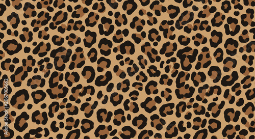 Leopard print seamless pattern vector, brown cheetah animal skin texture, wild safari jaguar fur background for fashion textile design