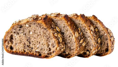 Quadro su tela Isolated Sliced artisanal whole grain bread with seeds and oats on crust, fresh