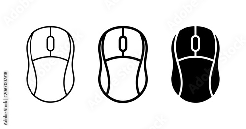 Computer Mouse Icons: Outline, Line Art, and Solid Black Vector Graphics for Digital Technology