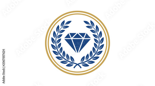 Elegant Diamond Emblem with Laurel Wreath and Gold Circular Border Logo