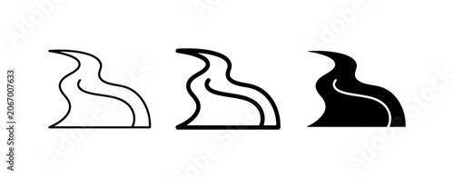 River Icons Set, Flowing Water Symbol, Nature Stream Graphic, Outline and Silhouette