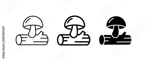Mushroom on Log Icons, Forest Fungi Vector Graphics, Woodland Nature Symbols