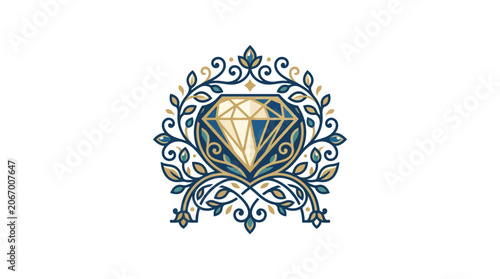 Elegant Diamond Gemstone with Ornate Floral Wreath and Decorative Filigree