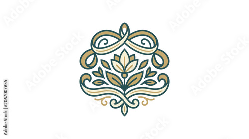 Elegant Floral Crest with Lotus and Classic Symmetrical Ornaments