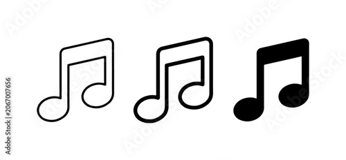 Musical Notes Set: Eighth Note Icons, Outline and Solid, Audio Symbols