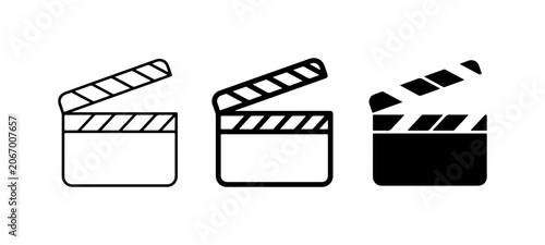 Clapperboard Icons Set, Film Production Symbols, Movie Making Tools, Cinema Slate Graphics