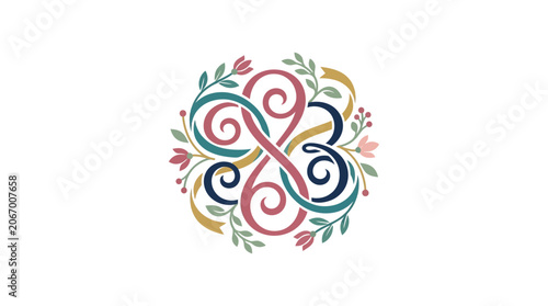 Elegant Floral Infinity Symbol Emblem with Decorative Botanical Swirls and Leaves