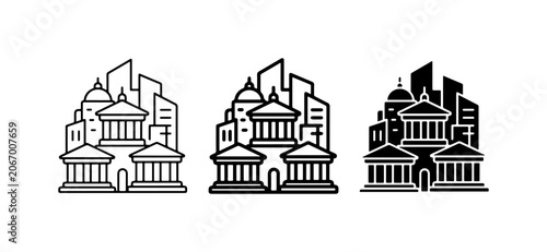 Government Buildings Icons, Civic Architecture Symbols, City Hall Vector Graphics