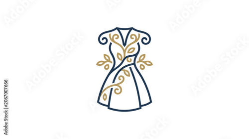 Elegant Fashion Dress Logo with Floral Ornament and Leaf Elements