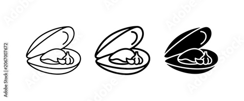 Seafood Icons: Clams, Mussels, Oysters, Shellfish Vector Graphics for Menus and Design