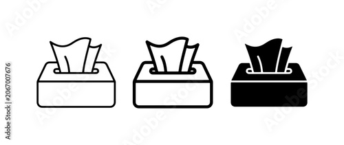 Tissue Box Icons, Facial Tissue Dispenser Vector Graphics, Set of 3