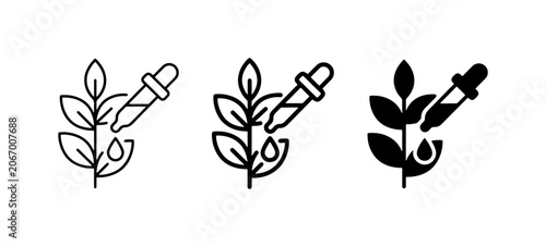Natural Extract Dropper Icons, Botanical Essential Oil Pipette Symbols, Organic Skincare Liquid Drip