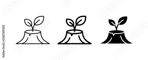 New Growth From Old Stump Icons, Seedling Sprout Vector Art, Renewal Concept