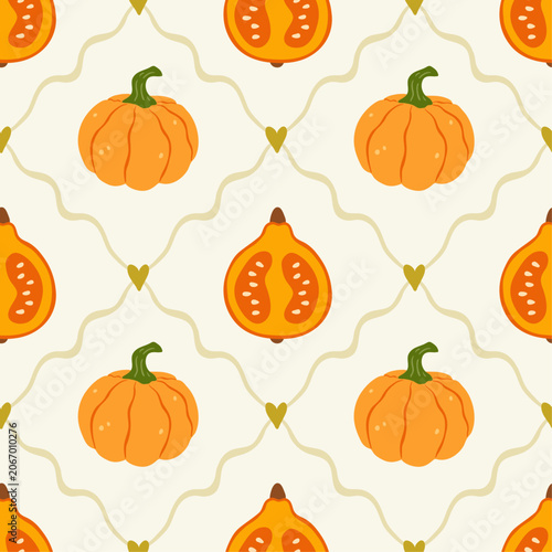 Vintage autumn seamless pumpkin pattern