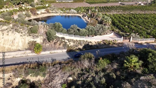 Aerial View of Road Through Arid Landscape in Alicante Spain