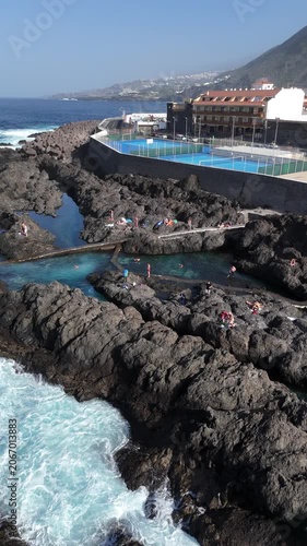 Aerial View of Garachico Natural Pools and Rocky Coast Tenerife