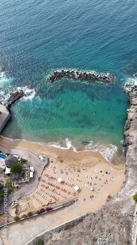 Aerial View of Sandy Beach and Turquoise Cove in Tenerife Spain