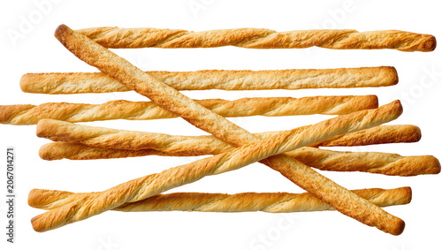 Bild auf Leinwand Isolated crispy golden homemade grissini breadsticks snacks, traditional Italian