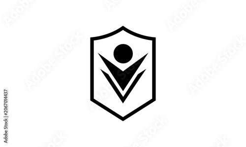 Schilderij op canvas Abstract human shield logo icon with protective person figure and letter V symbo