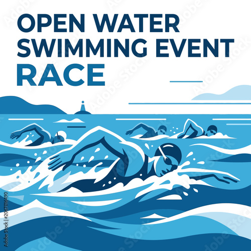 Open Water Swimming Event Race Dynamic Illustration Action Packed Competition