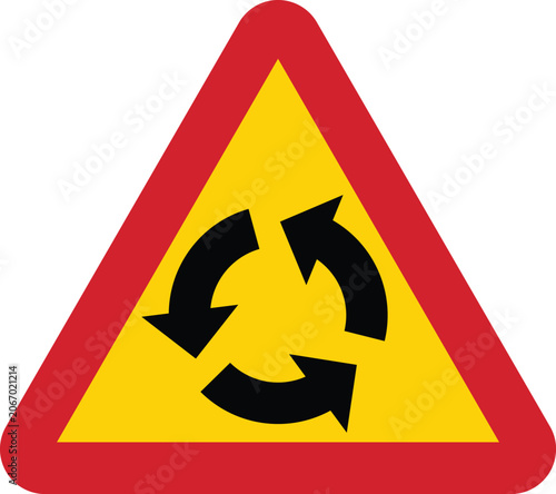 Foto Roundabout Intersection Warning Sign Sweden Style Vector Illustration