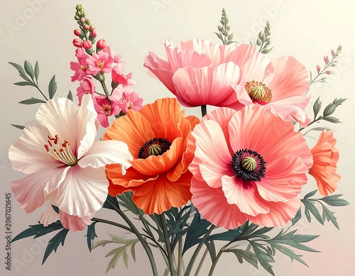 Vibrant pink and orange gerbera daisies bouquet.