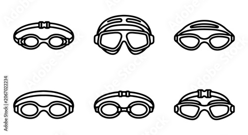 Konstfotografi Six Swimming Goggles Icons, Water Sports Gear Vector Set, Aquatic Accessories