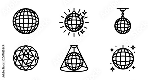 Disco Ball Icons, Party Sphere Graphics, Retro Music Celebration Vector Set
