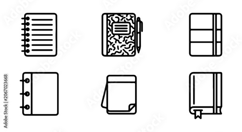 Notebook Icons Set, Journal Vector Graphics, Diary Collection, Planner Symbols, Stationery Elements