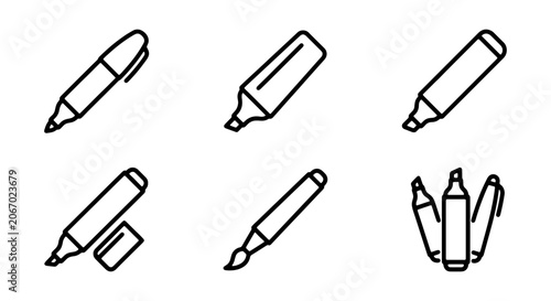 Marker Icons, Pen Set Vector Graphics, Writing Tools Collection, Drawing Supplies