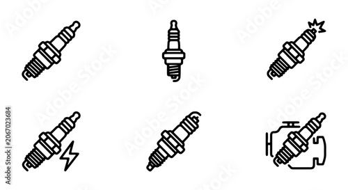 Spark Plug Icons, Engine Parts Vector Set, Ignition System Components, Automotive Service Graphics
