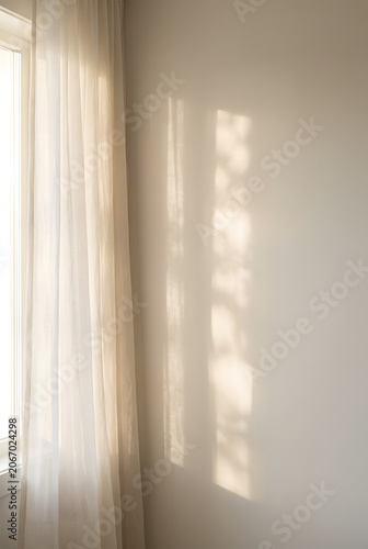Sunlight and Sheer Curtain Shadow on Neutral Wall