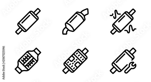 Canvastavla Car Exhaust Muffler Icons Set, Automotive Repair Symbols, Vehicle Noise Reductio