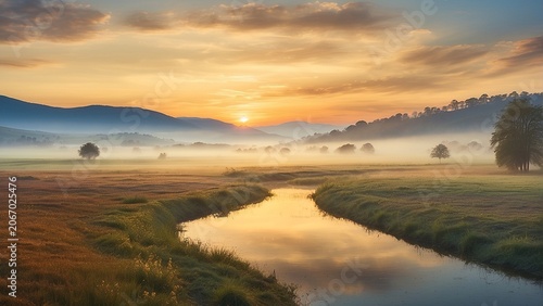 A serene landscape at dawn