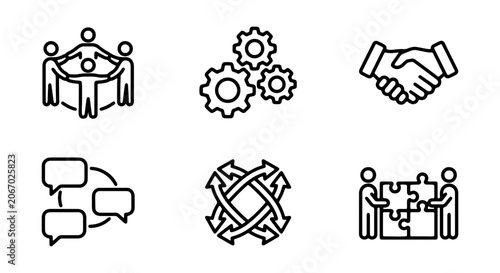 Obraz na płótnie Teamwork, Collaboration, Partnership Icons: Business Synergy, Communication, Str