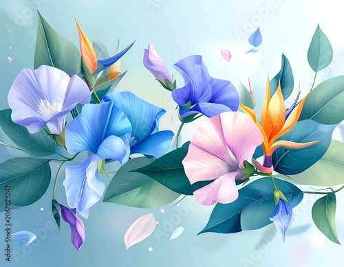 Vibrant watercolor painting of irises and butterflies.