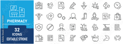 Photos Pharmacy Line Icon Set