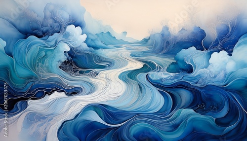 Ink River Flows Through Dreamy Formsmsoft Strokes Fluid Motion And Serene Abstract Beauty