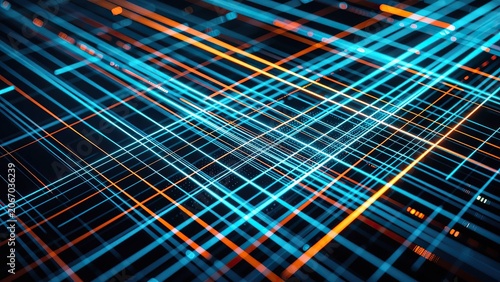 vivid cyan and orange fiber optic lines in grid pattern